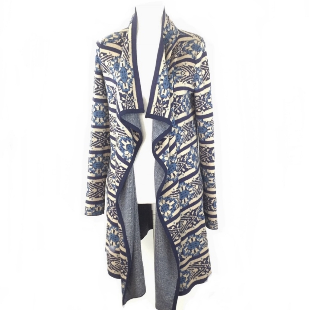 Lucky Brand  Fair Isle Aztec Pattern Open Front Cardigan